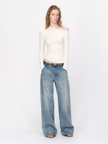 RUN TO THE FUTURE Vintage Wash Distressed Low Rise Loose Fit Women&