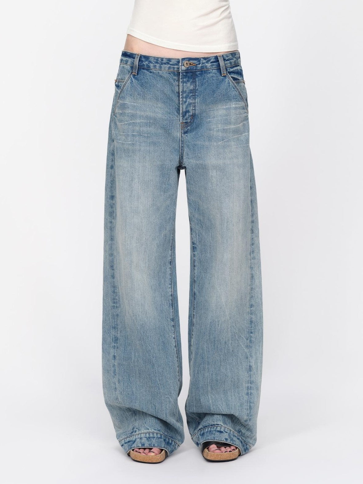 RUN TO THE FUTURE Vintage Wash Distressed Low Rise Loose Fit Women&