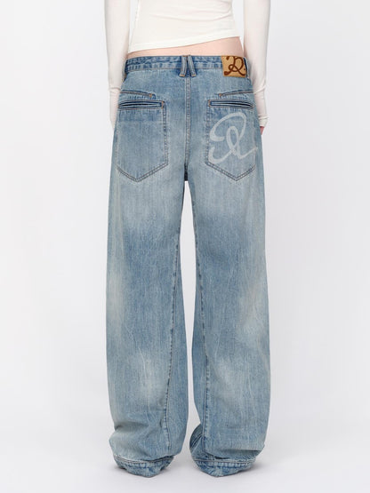 RUN TO THE FUTURE Vintage Wash Distressed Low Rise Loose Fit Women&