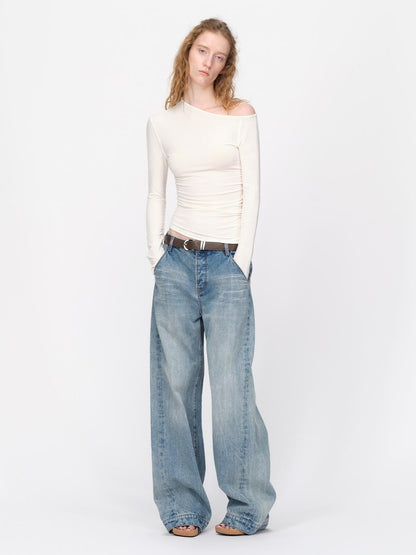 RUN TO THE FUTURE Vintage Wash Distressed Low Rise Loose Fit Women&
