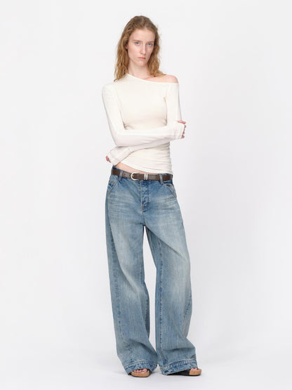 RUN TO THE FUTURE Vintage Wash Distressed Low Rise Loose Fit Women&