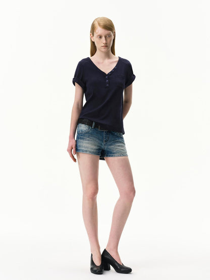 RUN TO THE FUTURE Vintage Washed A Line Distressed Button Fly Women&