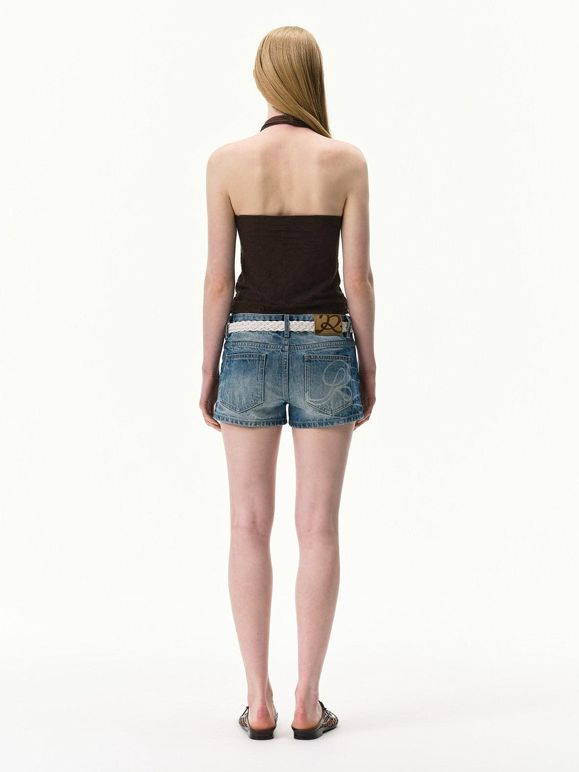 RUN TO THE FUTURE Vintage Washed A Line Distressed Button Fly Women&