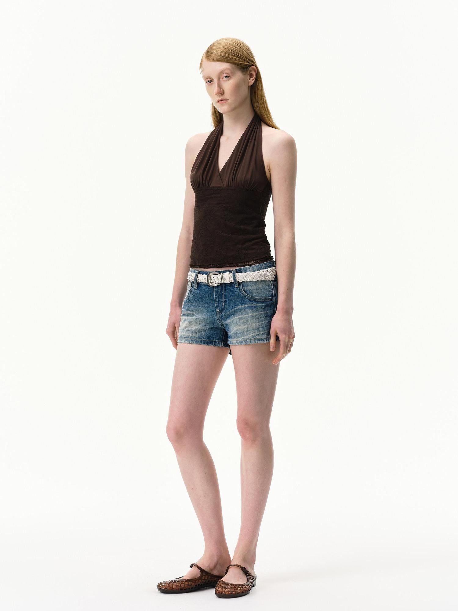 RUN TO THE FUTURE Vintage Washed A Line Distressed Button Fly Women&