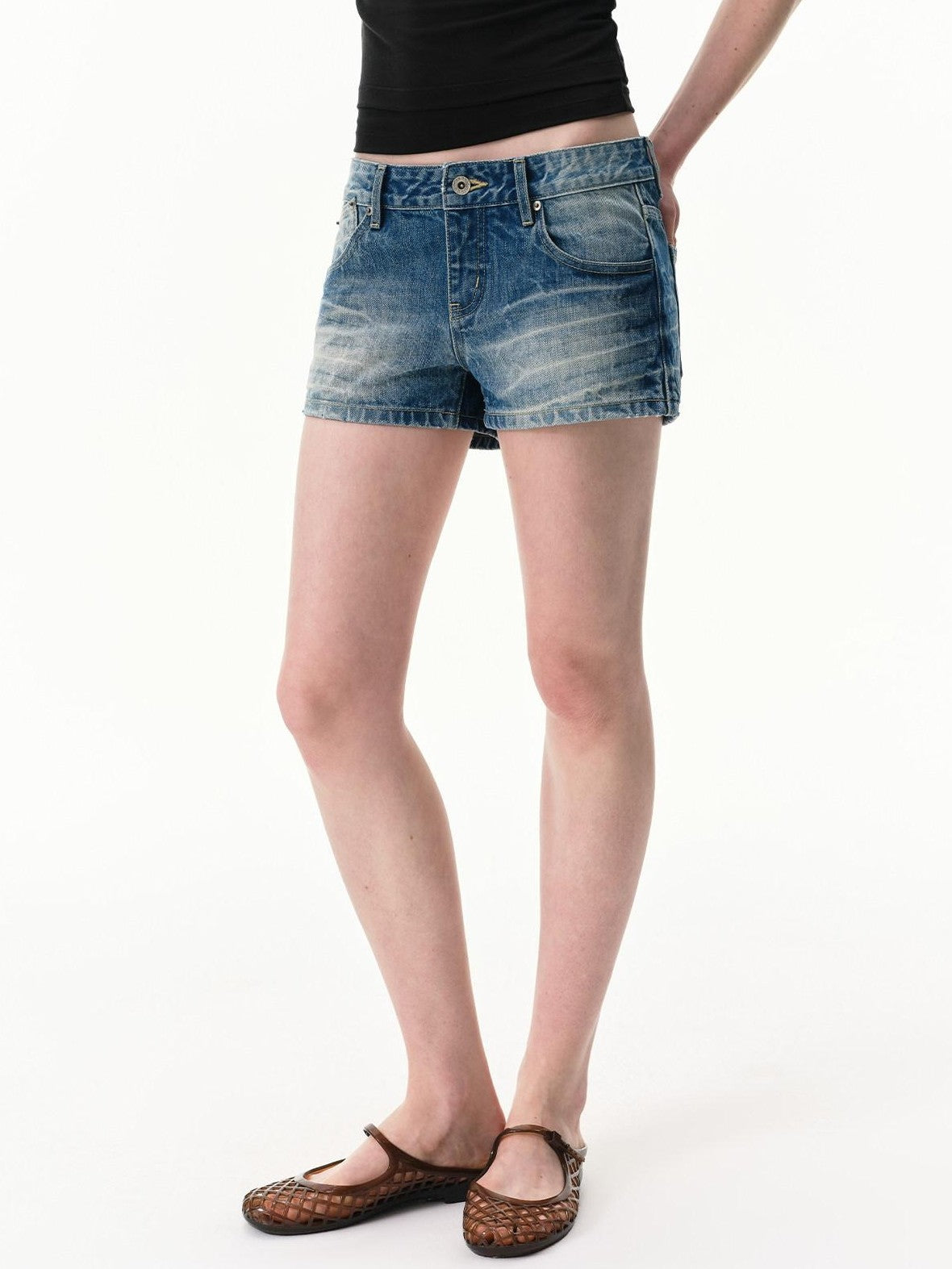 RUN TO THE FUTURE Vintage Washed A Line Distressed Button Fly Women&
