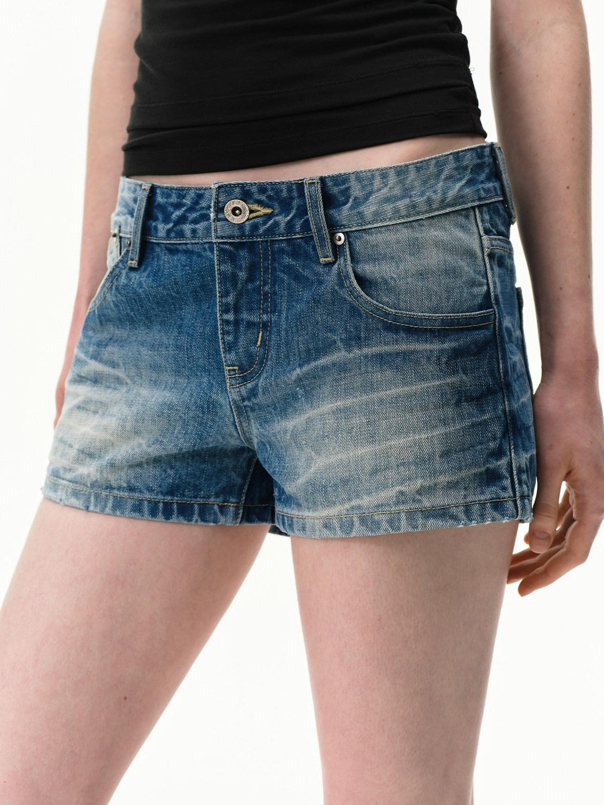 RUN TO THE FUTURE Vintage Washed A Line Distressed Button Fly Women&