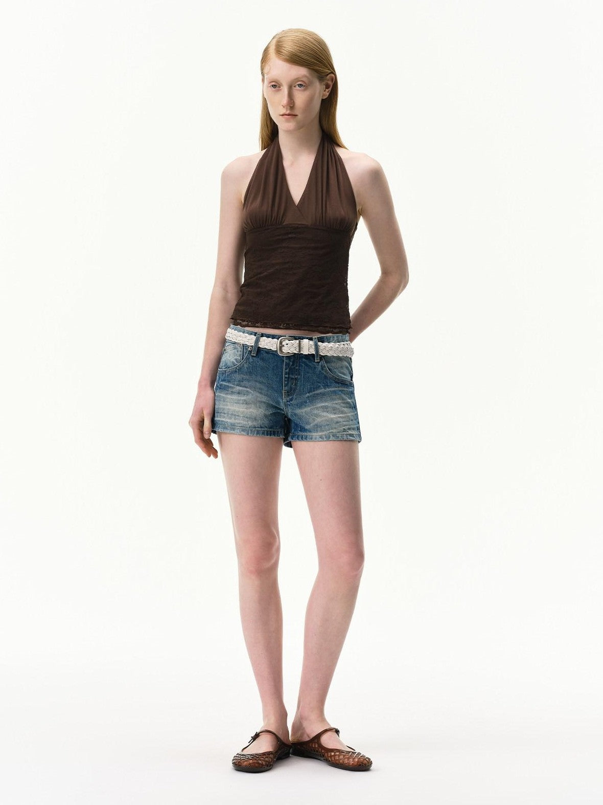 RUN TO THE FUTURE Vintage Washed A Line Distressed Button Fly Women&