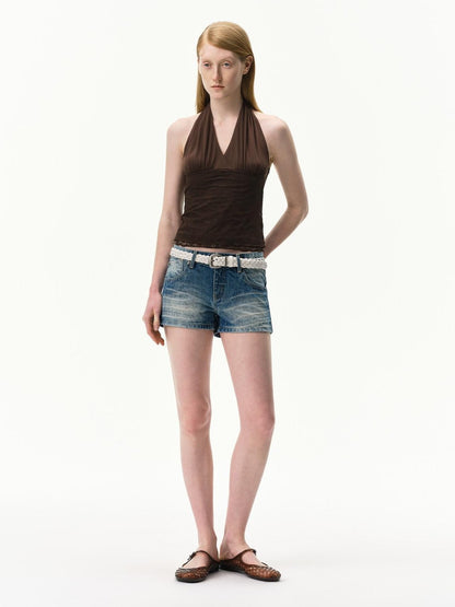 RUN TO THE FUTURE Vintage Washed A Line Distressed Button Fly Women&