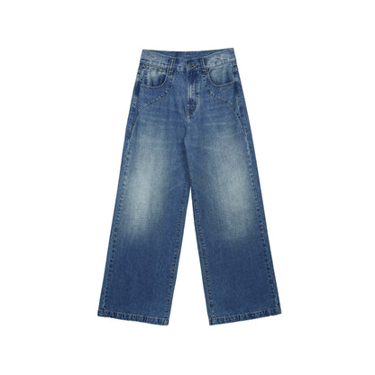 RUN TO THE FUTURE Vintage Washed Coated Loose Natural Waist Women Zip Fly Straight Jeans