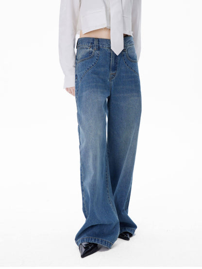 RUN TO THE FUTURE Vintage Washed Coated Loose Natural Waist Women Zip Fly Straight Jeans