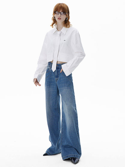 RUN TO THE FUTURE Vintage Washed Coated Loose Natural Waist Women Zip Fly Straight Jeans
