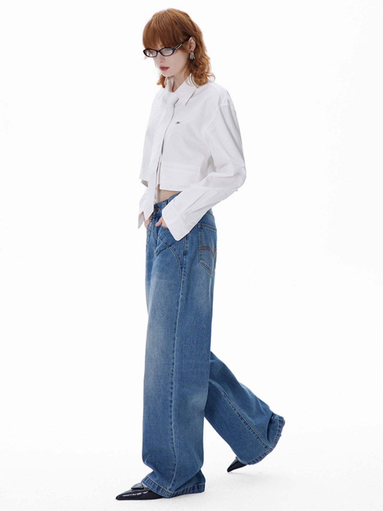 RUN TO THE FUTURE Vintage Washed Coated Loose Natural Waist Women Zip Fly Straight Jeans