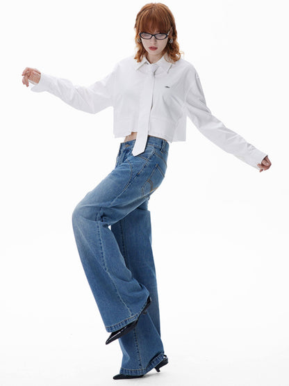 RUN TO THE FUTURE Vintage Washed Coated Loose Natural Waist Women Zip Fly Straight Jeans