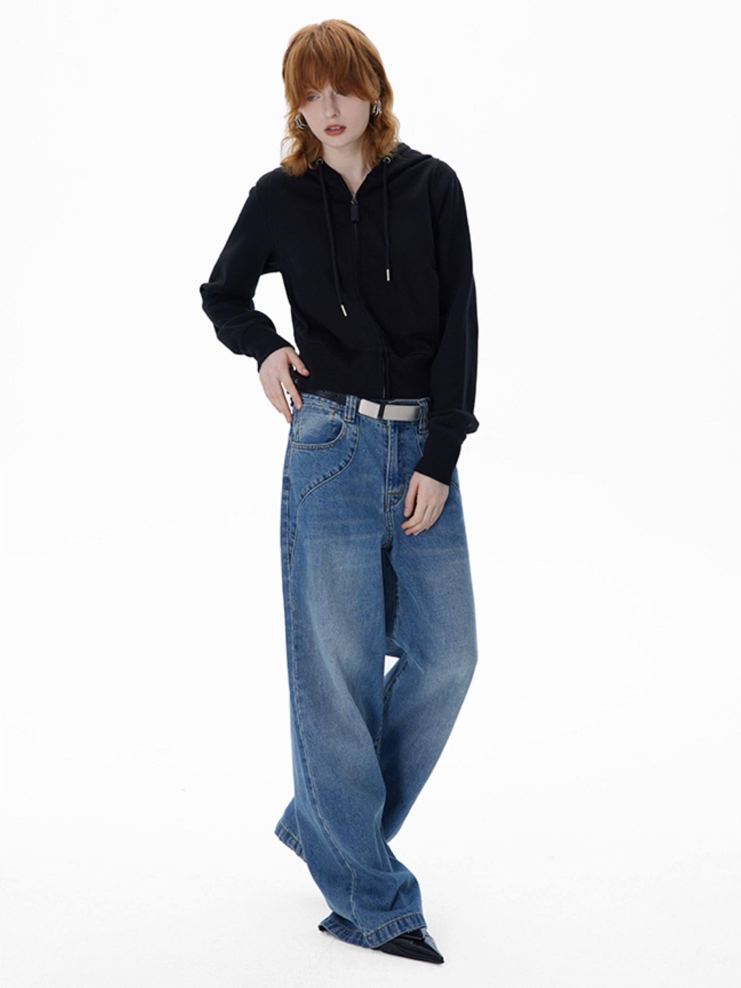 RUN TO THE FUTURE Vintage Washed Coated Loose Natural Waist Women Zip Fly Straight Jeans