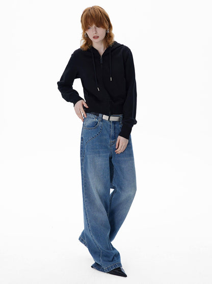 RUN TO THE FUTURE Vintage Washed Coated Loose Natural Waist Women Zip Fly Straight Jeans