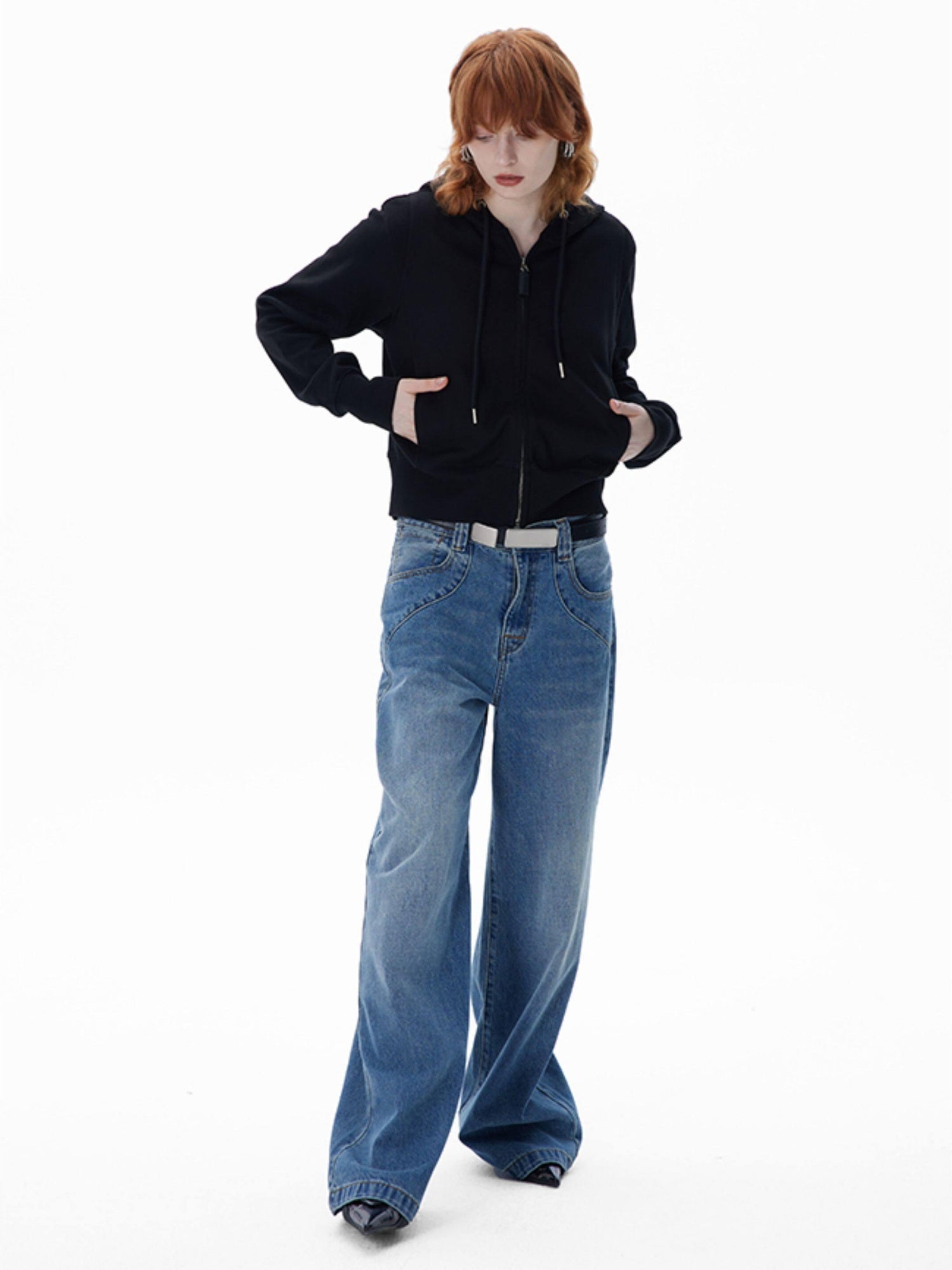 RUN TO THE FUTURE Vintage Washed Coated Loose Natural Waist Women Zip Fly Straight Jeans