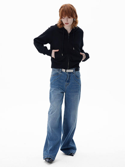 RUN TO THE FUTURE Vintage Washed Coated Loose Natural Waist Women Zip Fly Straight Jeans