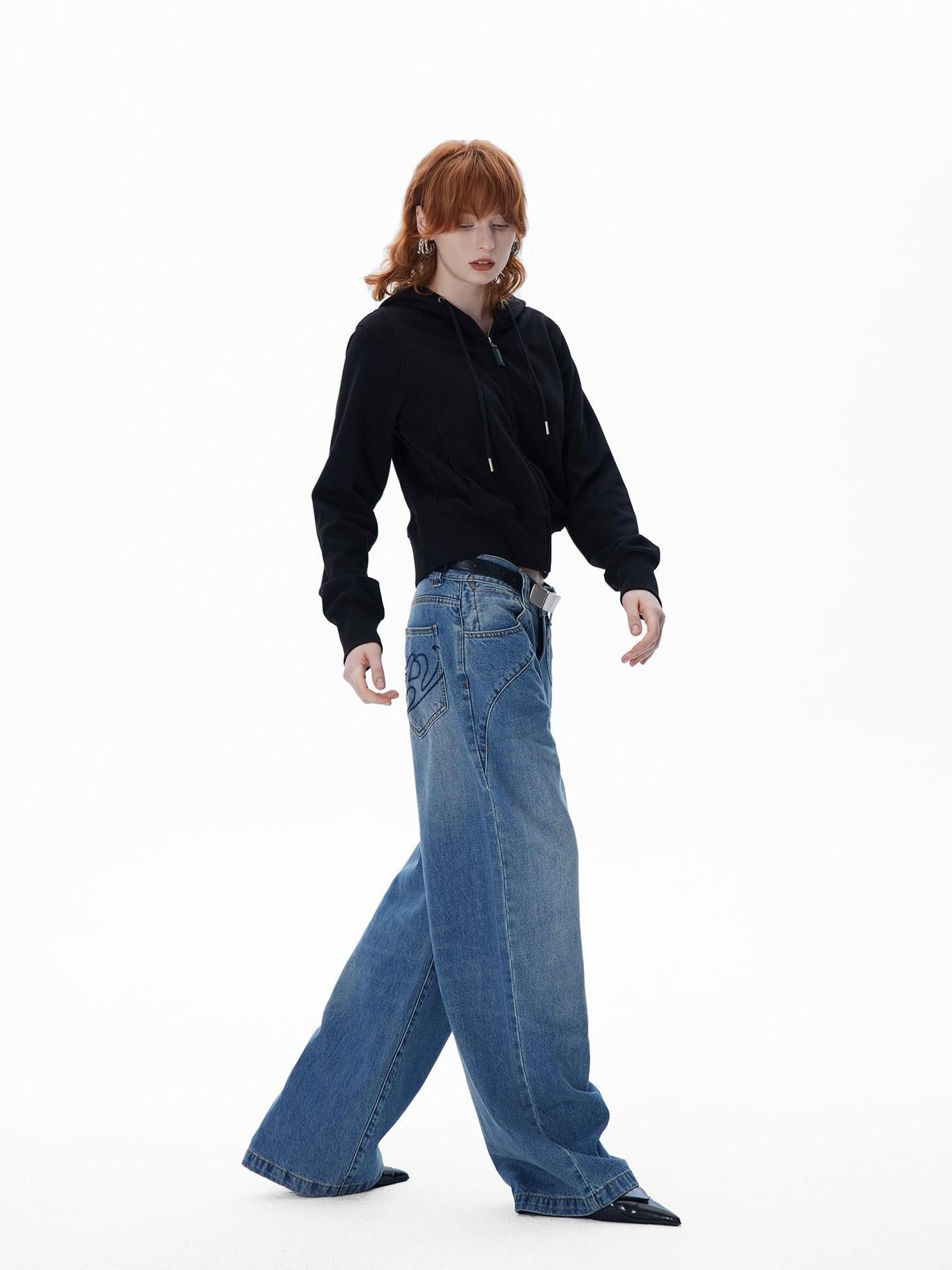 RUN TO THE FUTURE Vintage Washed Coated Loose Natural Waist Women Zip Fly Straight Jeans