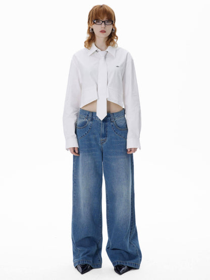 RUN TO THE FUTURE Vintage Washed Coated Loose Natural Waist Women Zip Fly Straight Jeans