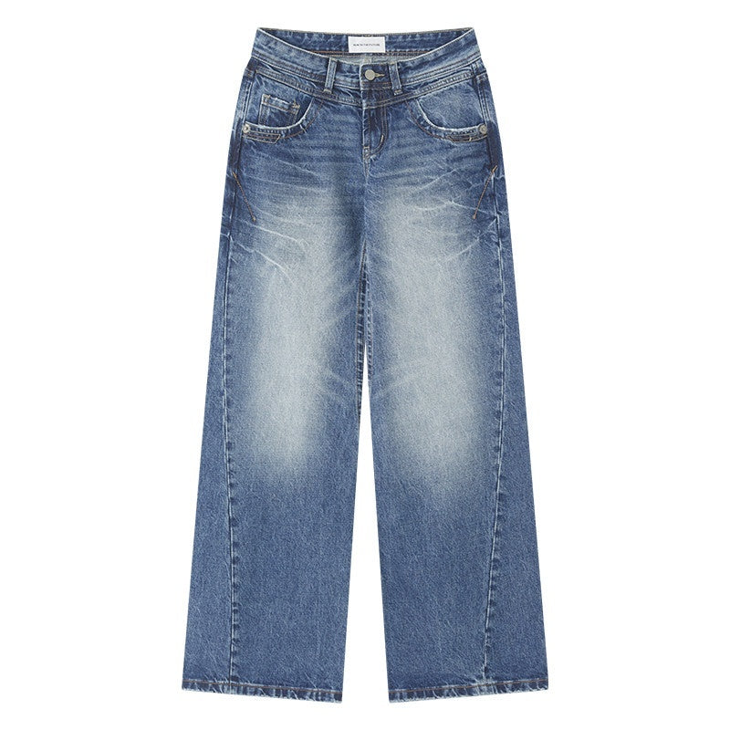 RUN TO THE FUTURE Vintage Washed Low Rise Loose Fit Women Denim Wide Leg Jeans Wide-Leg Jeans