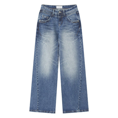 RUN TO THE FUTURE Vintage Washed Low Rise Loose Fit Women Denim Wide Leg Jeans Wide-Leg Jeans