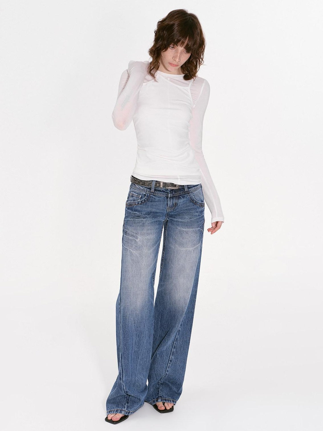 RUN TO THE FUTURE Vintage Washed Low Rise Loose Fit Women Denim Wide Leg Jeans Wide-Leg Jeans