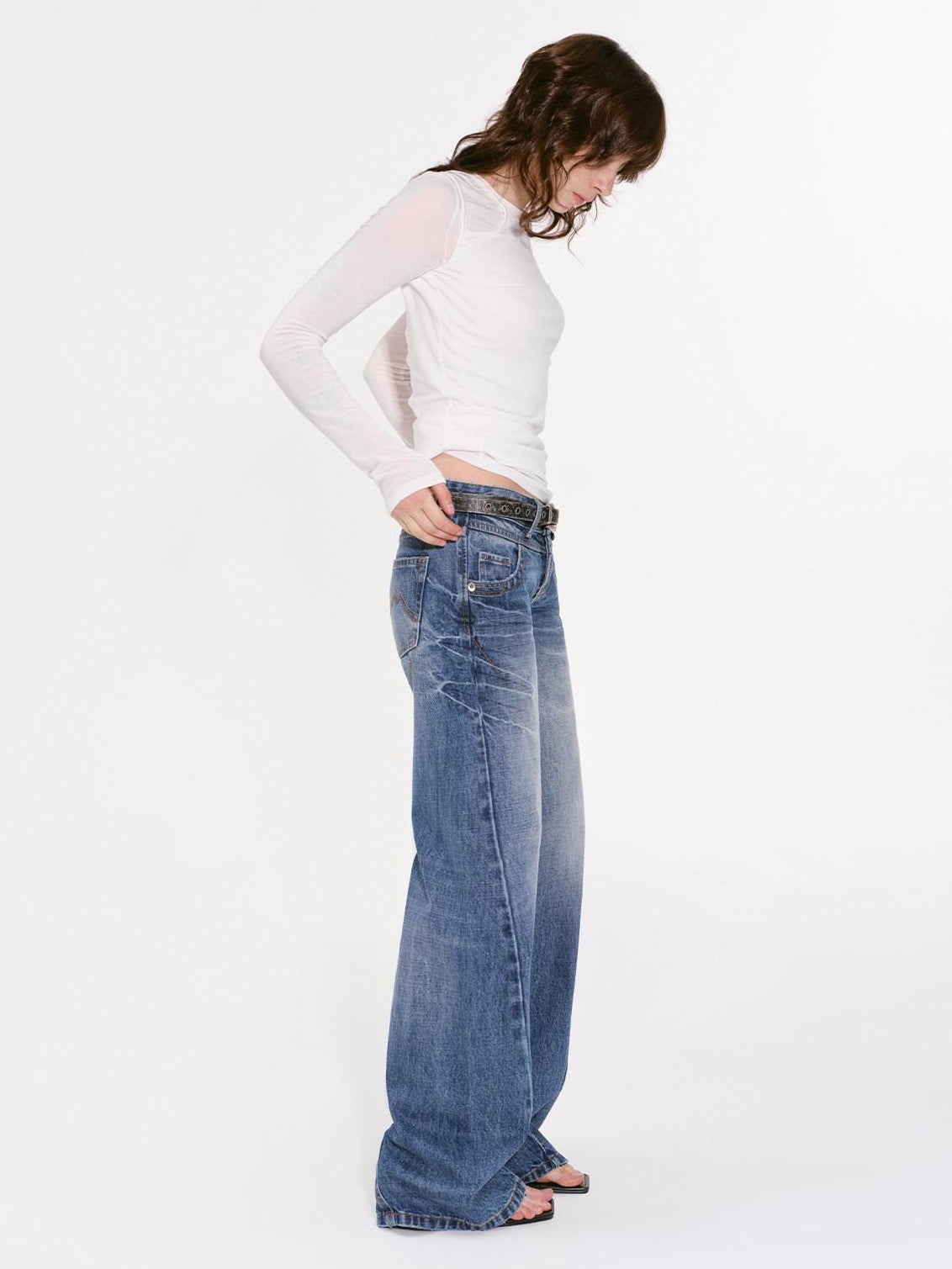 RUN TO THE FUTURE Vintage Washed Low Rise Loose Fit Women Denim Wide Leg Jeans Wide-Leg Jeans