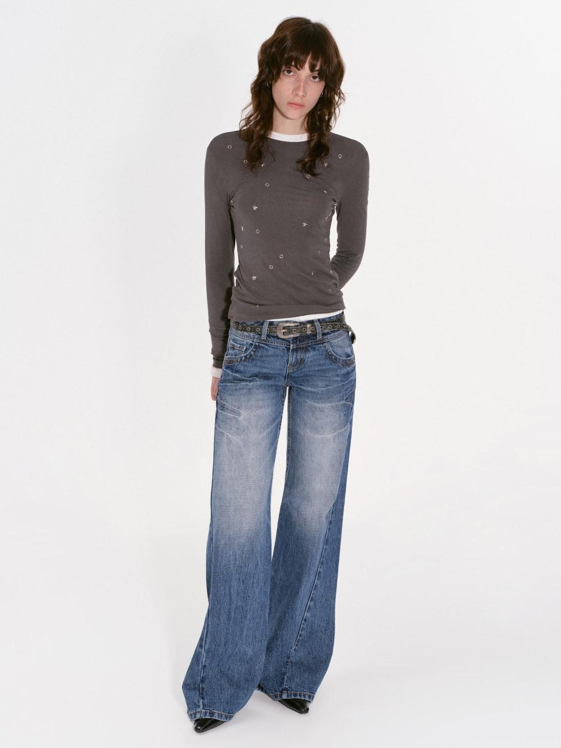 RUN TO THE FUTURE Vintage Washed Low Rise Loose Fit Women Denim Wide Leg Jeans Wide-Leg Jeans