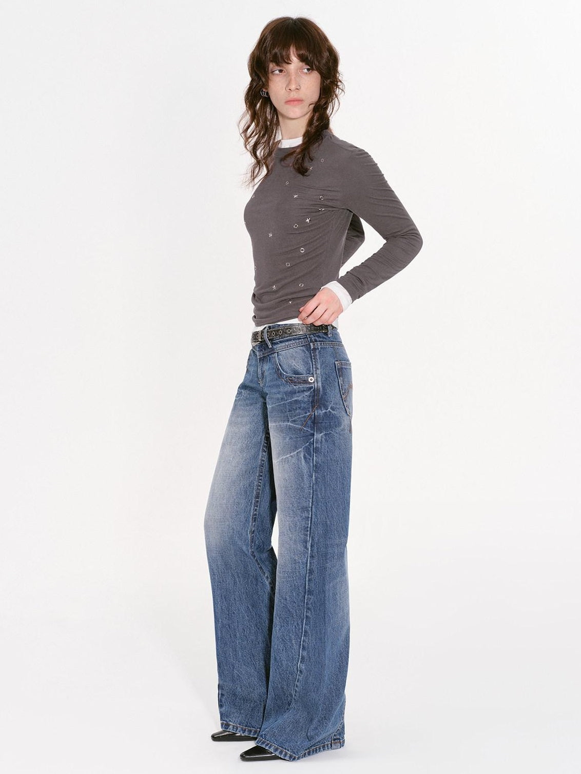 RUN TO THE FUTURE Vintage Washed Low Rise Loose Fit Women Denim Wide Leg Jeans Wide-Leg Jeans