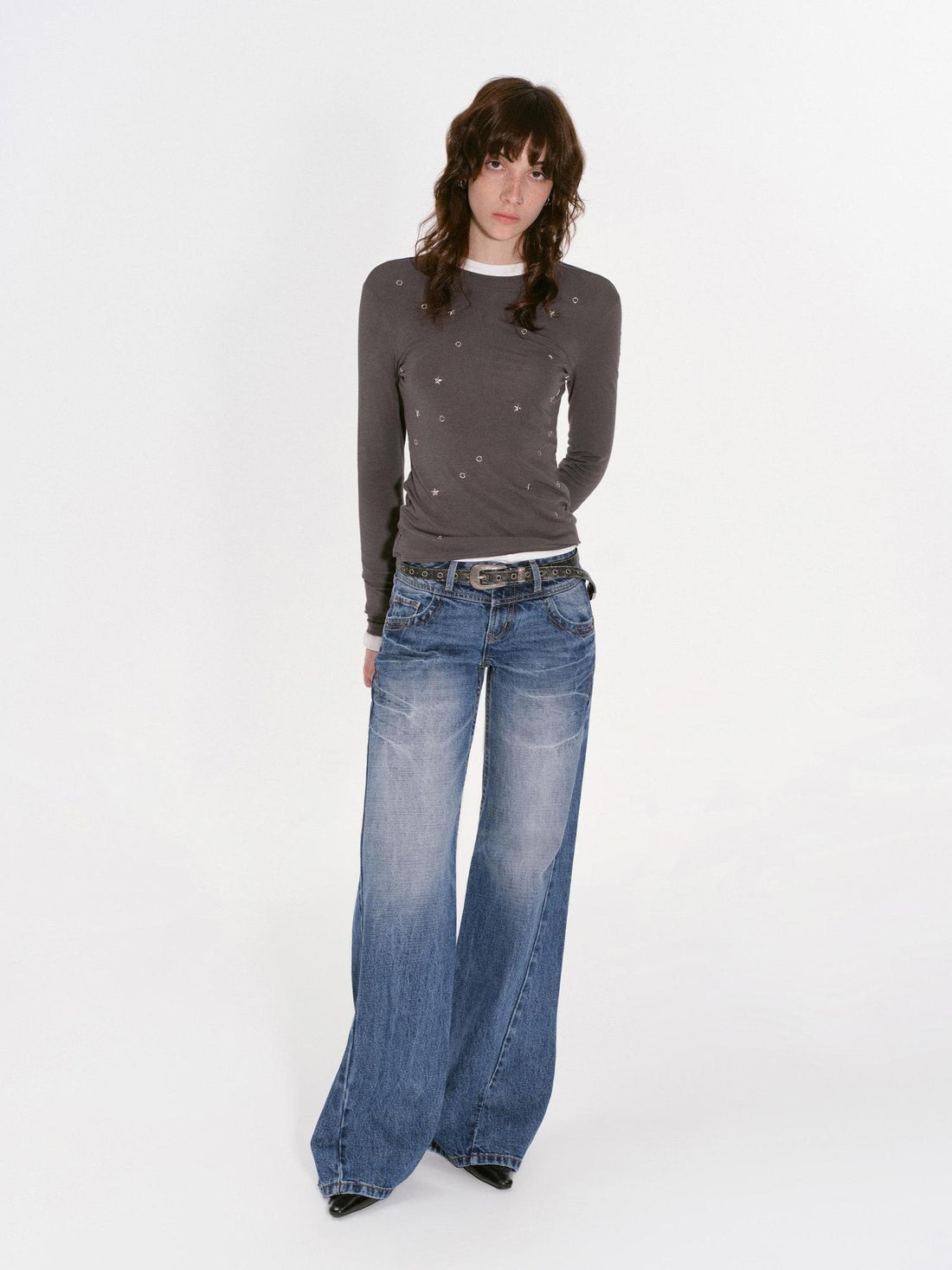 RUN TO THE FUTURE Vintage Washed Low Rise Loose Fit Women Denim Wide Leg Jeans Wide-Leg Jeans