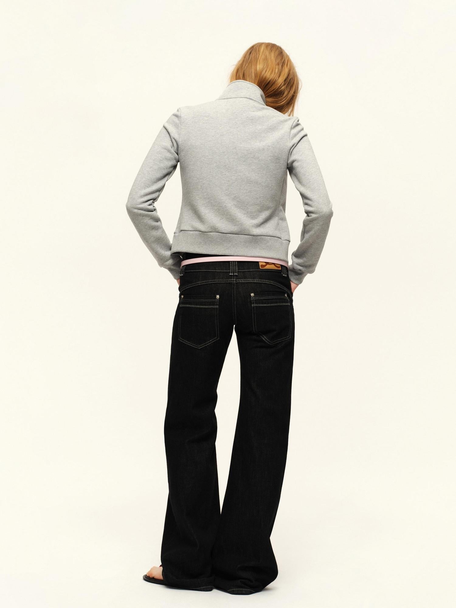 RUN TO THE FUTURE Vintage Washed Low Rise Pocket Detail Women Cotton Dark Wash Straight Jeans