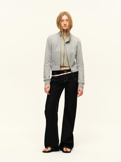 RUN TO THE FUTURE Vintage Washed Low Rise Pocket Detail Women Cotton Dark Wash Straight Jeans