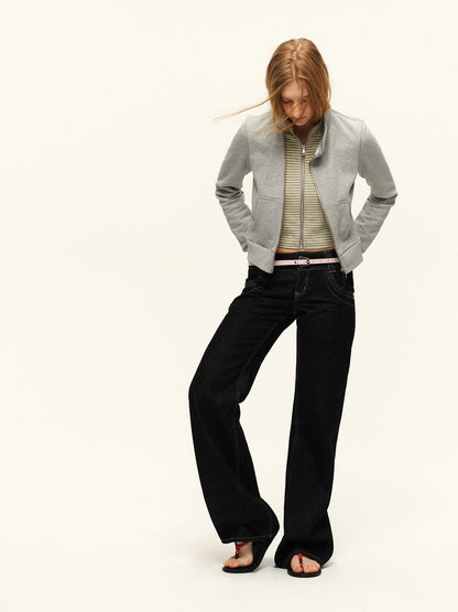 RUN TO THE FUTURE Vintage Washed Low Rise Pocket Detail Women Cotton Dark Wash Straight Jeans