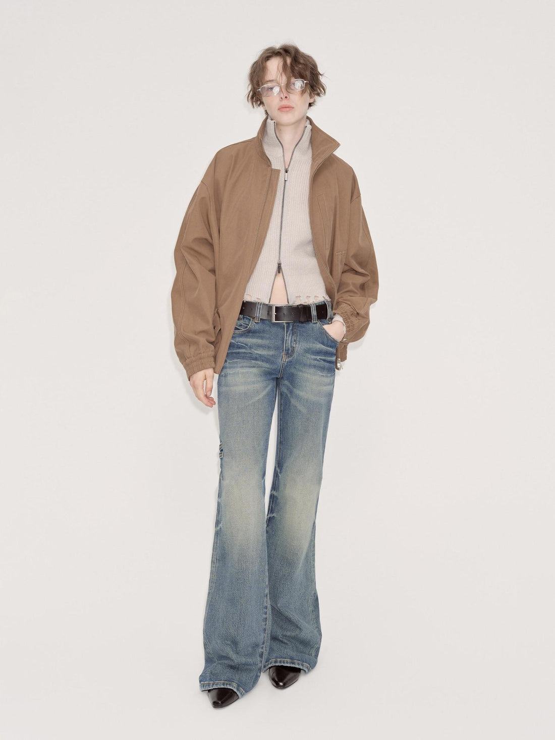 RUN TO THE FUTURE Vintage Washed Low Rise Slim Fit Slight Stretch Denim Retro Blue Flare Jeans