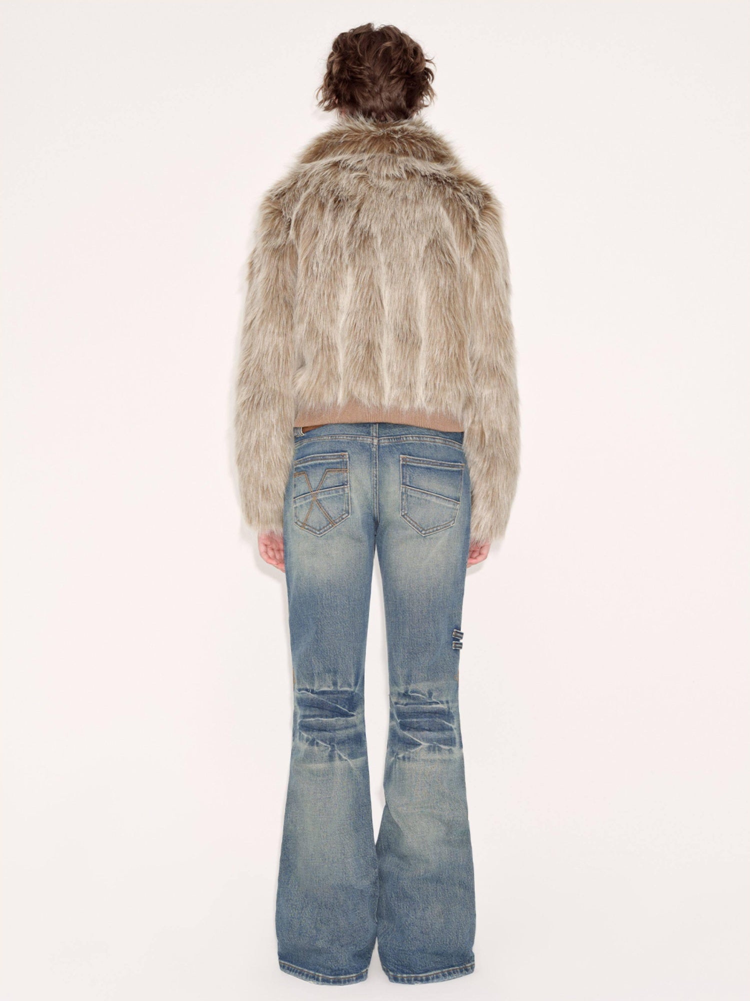 RUN TO THE FUTURE Vintage Washed Low Rise Slim Fit Slight Stretch Denim Retro Blue Flare Jeans