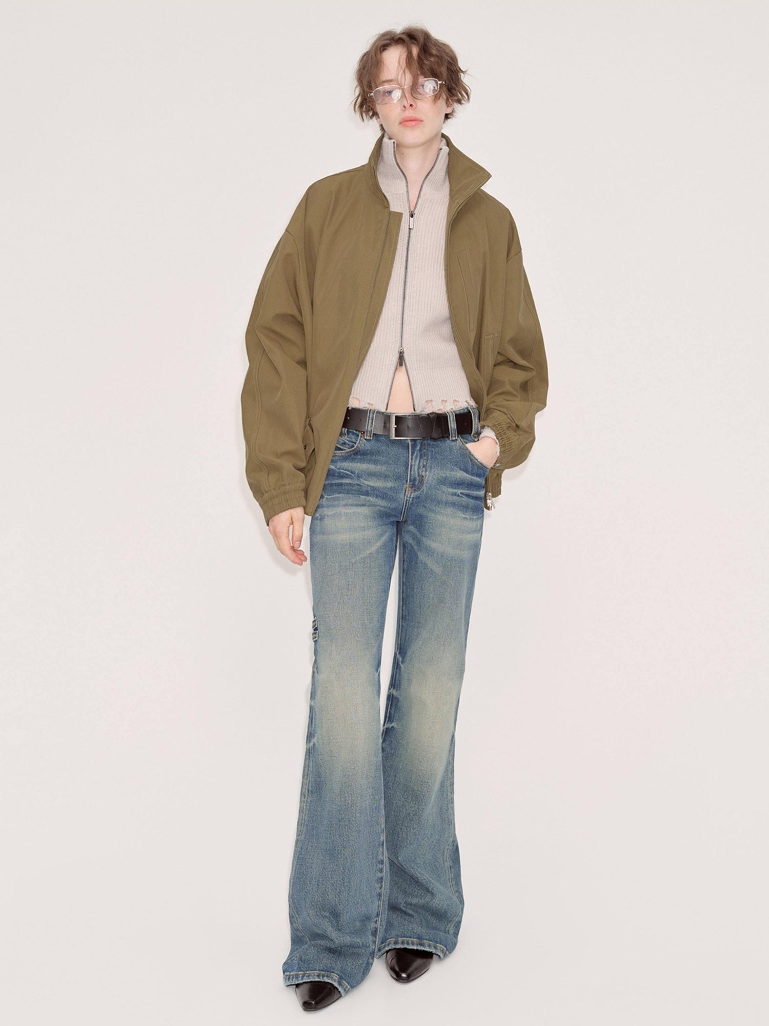RUN TO THE FUTURE Vintage Washed Low Rise Slim Fit Slight Stretch Denim Retro Blue Flare Jeans