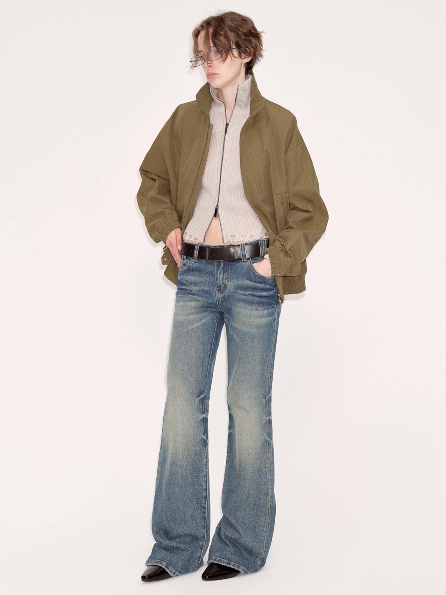 RUN TO THE FUTURE Vintage Washed Low Rise Slim Fit Slight Stretch Denim Retro Blue Flare Jeans