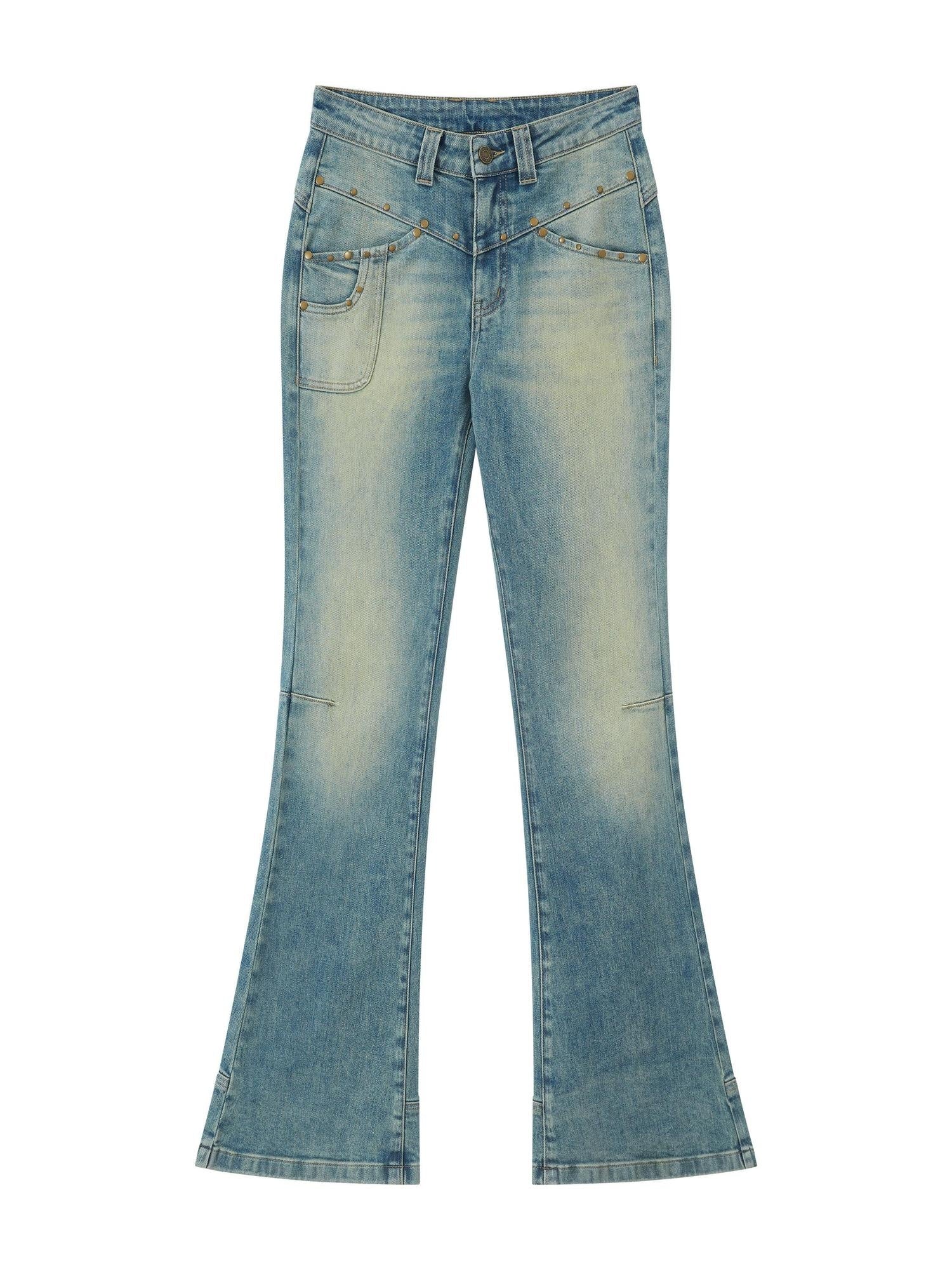 RUN TO THE FUTURE Vintage Washed Low Rise Slim Fit Slight Stretch Women Denim Blue Flare Jeans