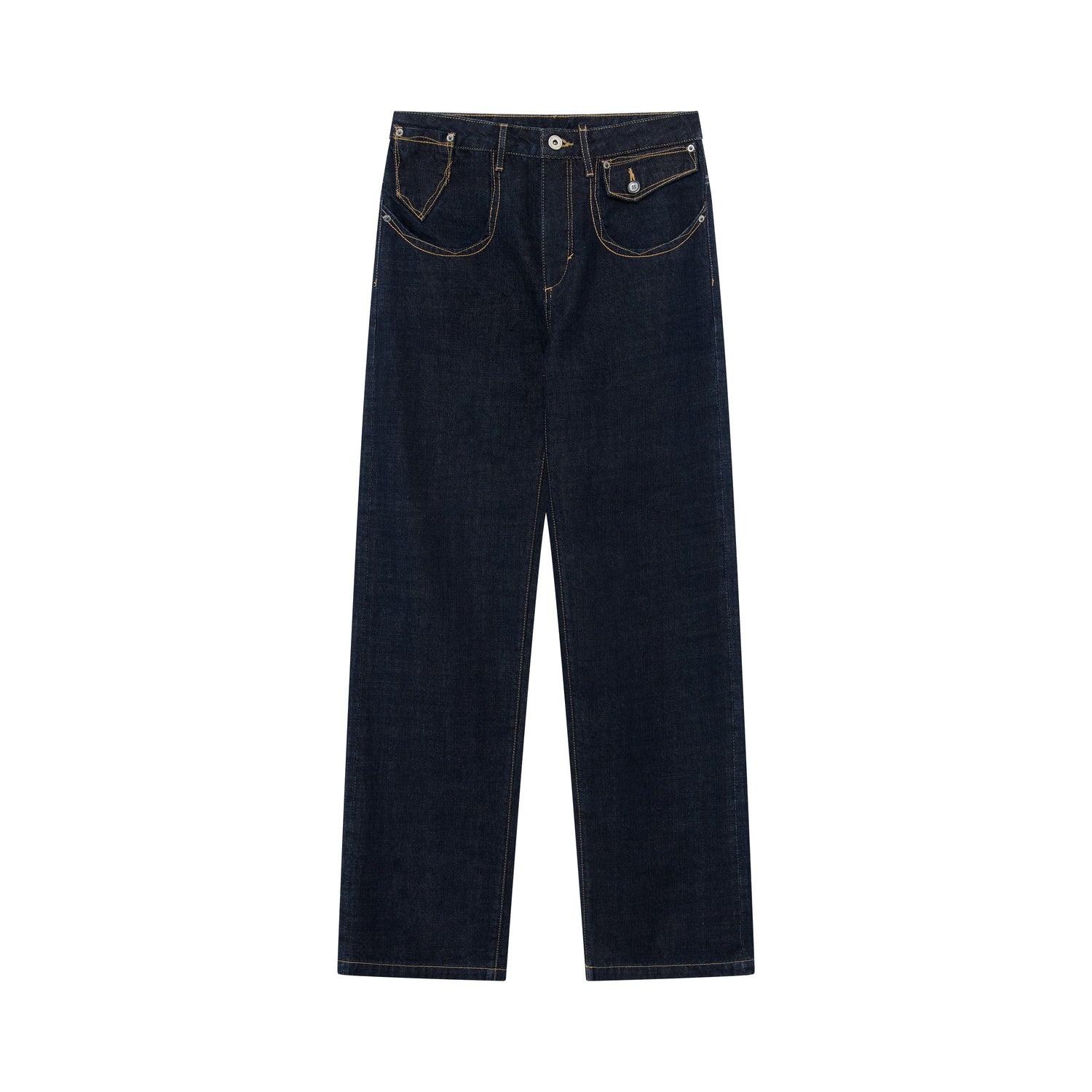RUN TO THE FUTURE Vintage Washed Natural Waist Pocket Detail Womens Cotton Dark Straight Jeans