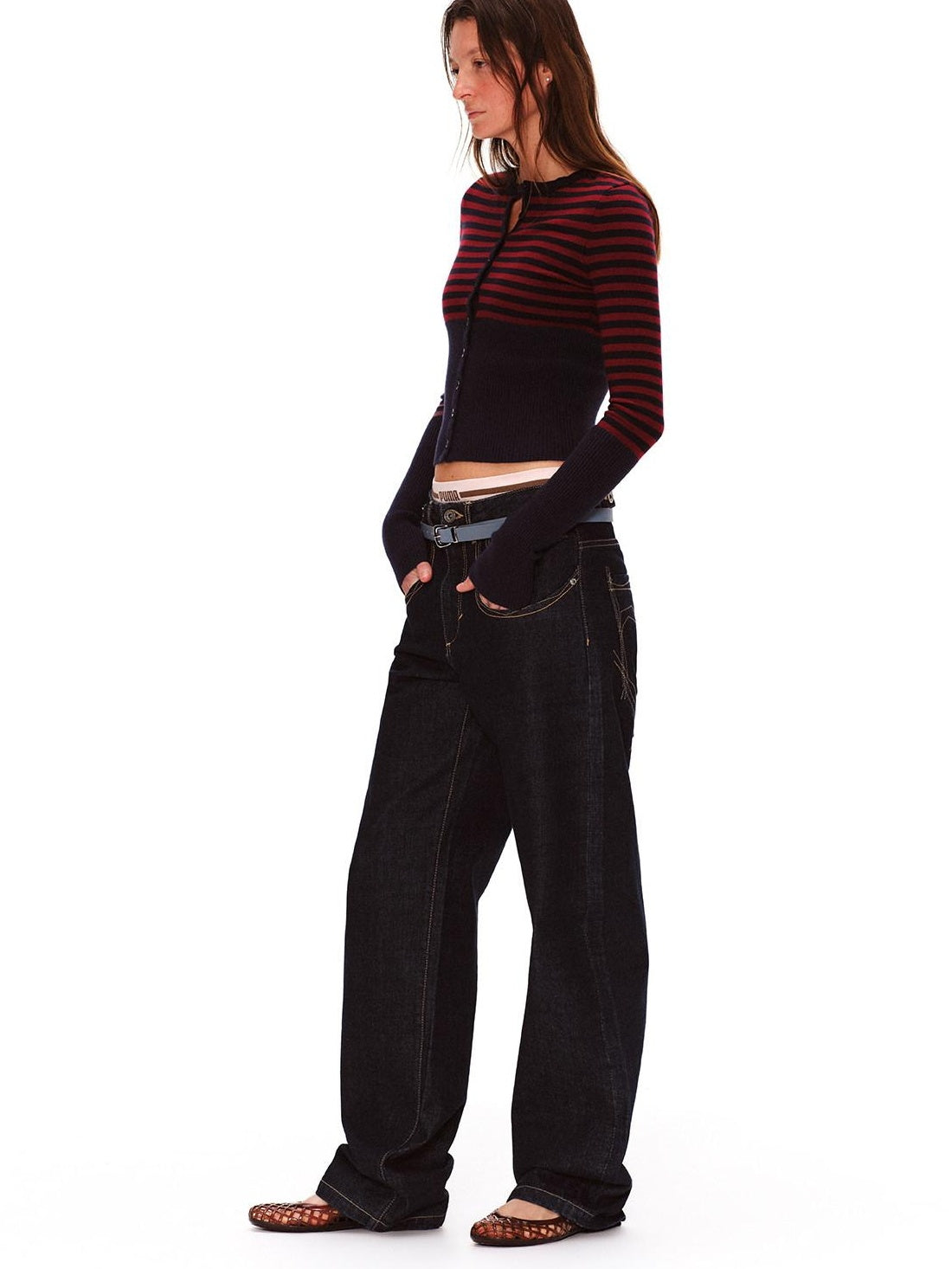 RUN TO THE FUTURE Vintage Washed Natural Waist Pocket Detail Womens Cotton Dark Straight Jeans