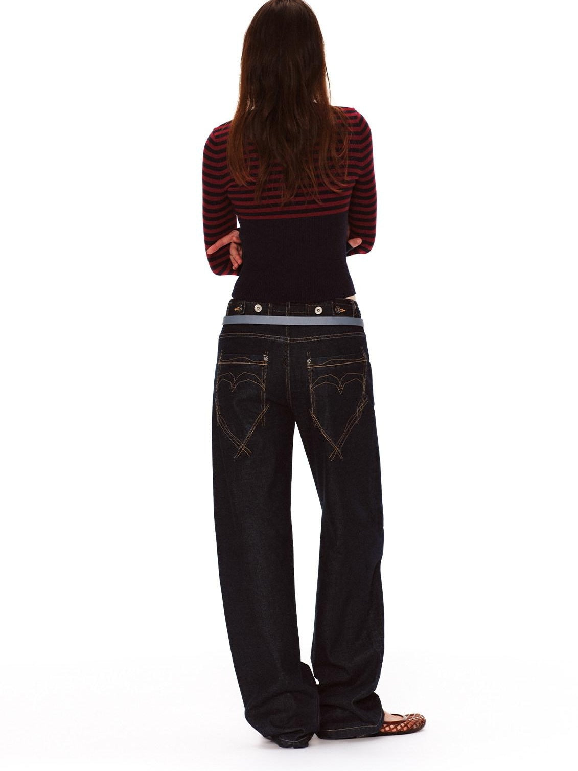 RUN TO THE FUTURE Vintage Washed Natural Waist Pocket Detail Womens Cotton Dark Straight Jeans