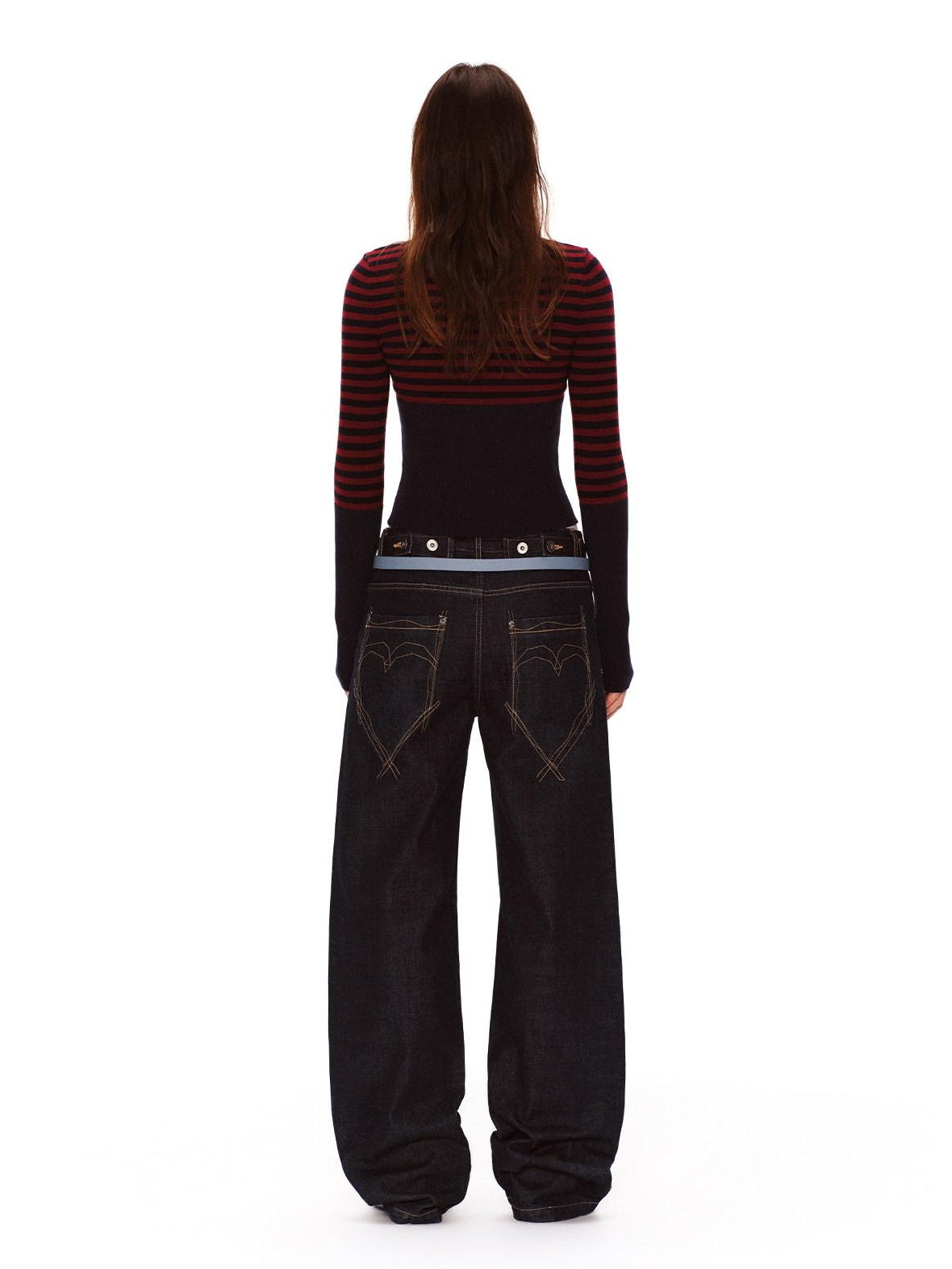 RUN TO THE FUTURE Vintage Washed Natural Waist Pocket Detail Womens Cotton Dark Straight Jeans