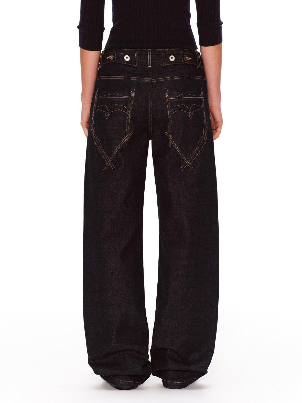 RUN TO THE FUTURE Vintage Washed Natural Waist Pocket Detail Womens Cotton Dark Straight Jeans