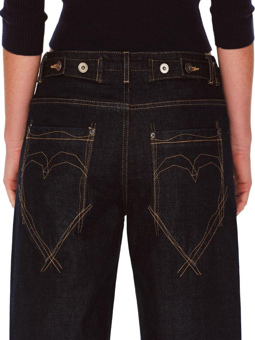 RUN TO THE FUTURE Vintage Washed Natural Waist Pocket Detail Womens Cotton Dark Straight Jeans