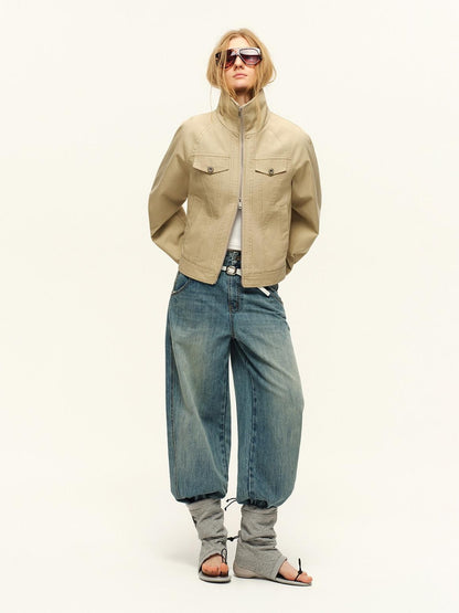 RUN TO THE FUTURE Vintage Washed Natural Waist Zipper Relaxed Unisex Denim Wide-Leg Jeans