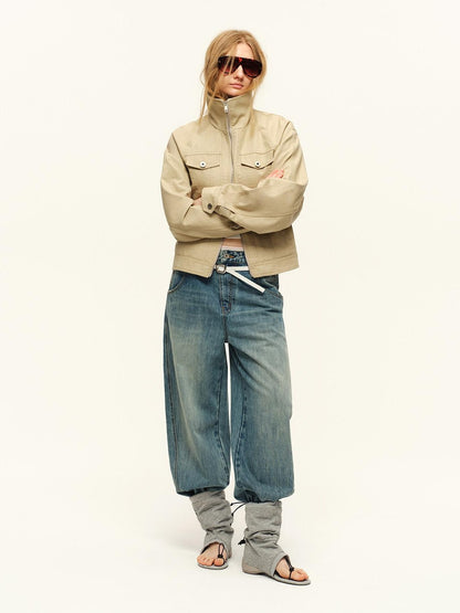 RUN TO THE FUTURE Vintage Washed Natural Waist Zipper Relaxed Unisex Denim Wide-Leg Jeans