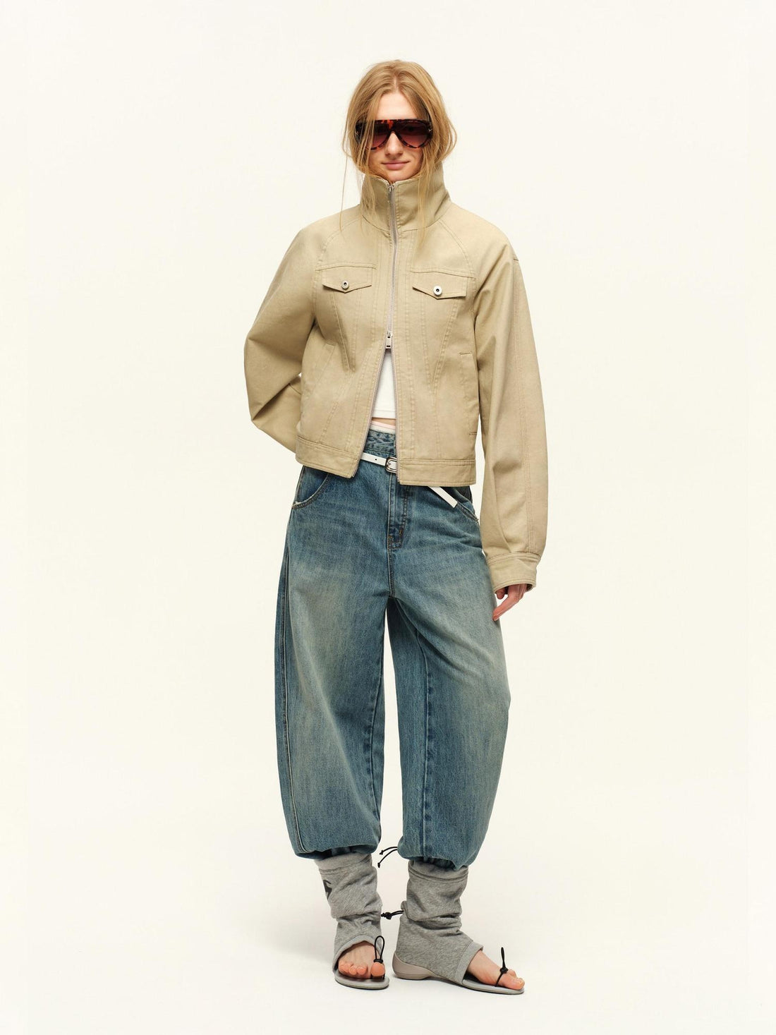 RUN TO THE FUTURE Vintage Washed Natural Waist Zipper Relaxed Unisex Denim Wide-Leg Jeans