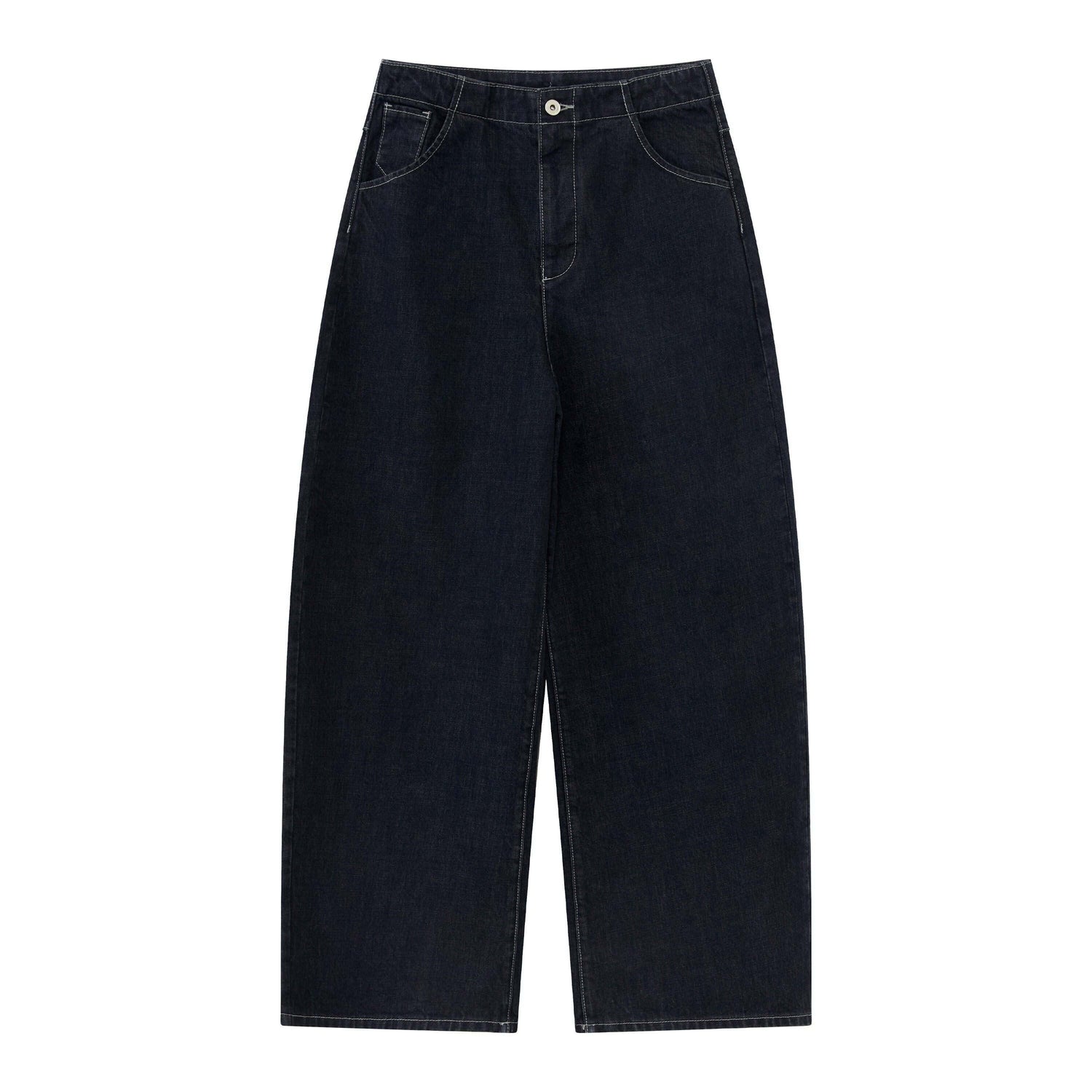 RUN TO THE FUTURE Vintage Washed Natural Waist Zipper Unisex Relaxed Cotton Raw Wide-Leg Jeans