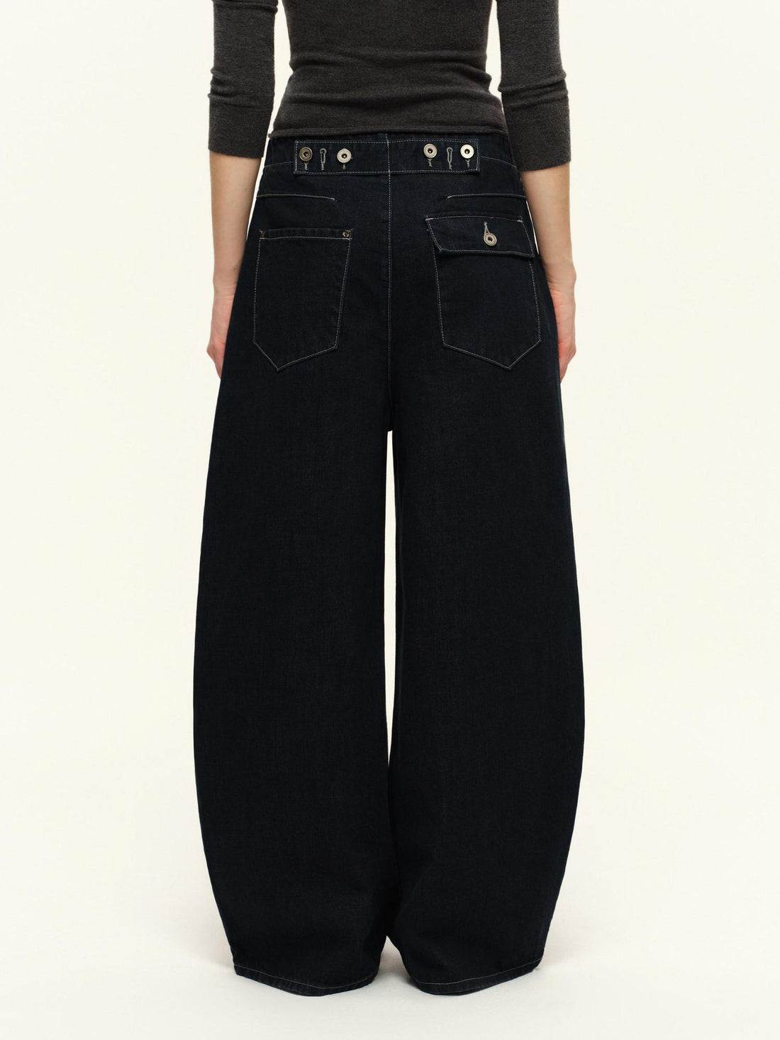 RUN TO THE FUTURE Vintage Washed Natural Waist Zipper Unisex Relaxed Cotton Raw Wide-Leg Jeans