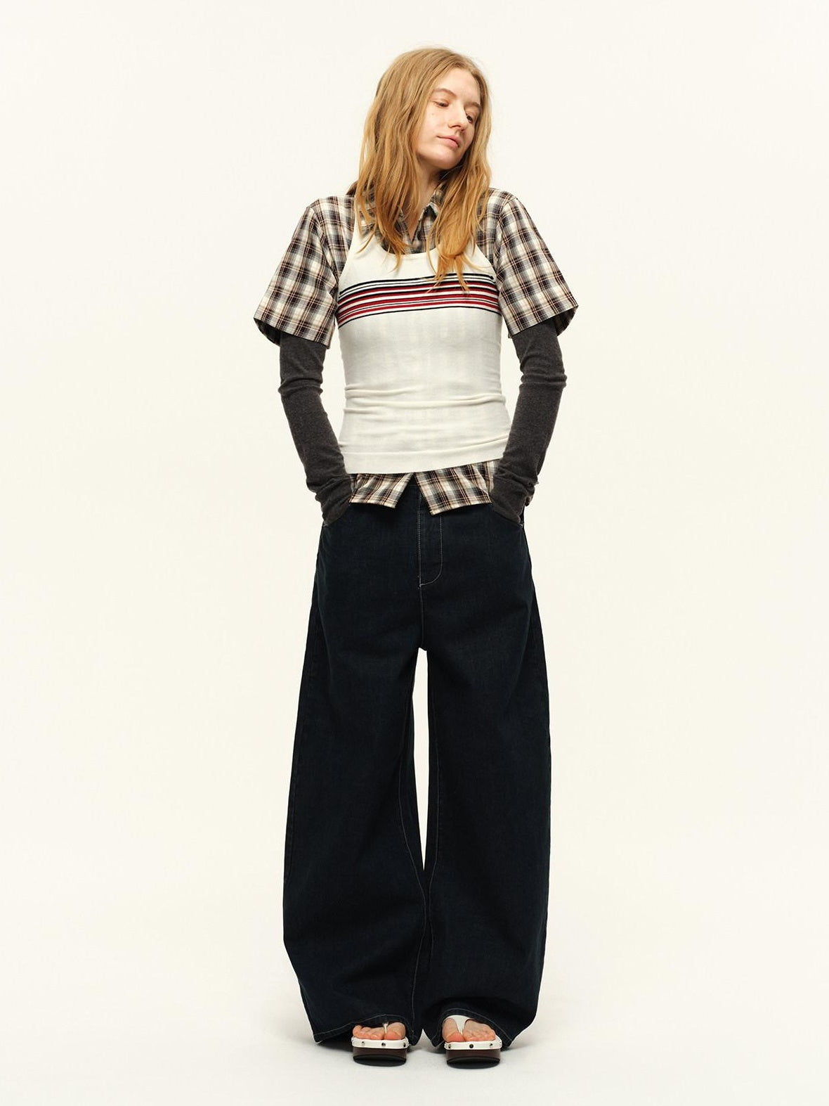 RUN TO THE FUTURE Vintage Washed Natural Waist Zipper Unisex Relaxed Cotton Raw Wide-Leg Jeans